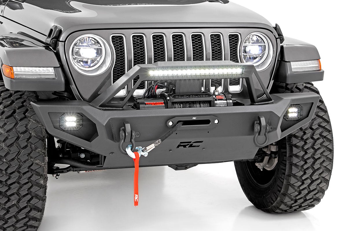 Jeep Wrangler JL Unlimited Front Winch Bumper - Rough Country - Full-Width Trail Bumper - Satin Black - 4WD - '18-'26